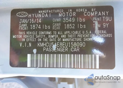 2014 Hyundai Accent Se из США, поврежденный, VIN KMHCU5AE8EU158090